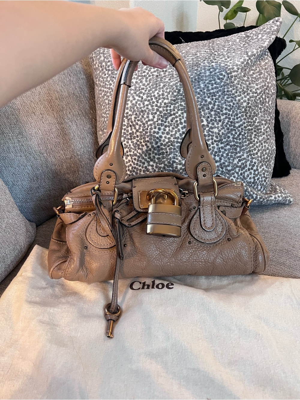 Chloe Paddington Soft Taupe Leather Handbag with Gold Accents